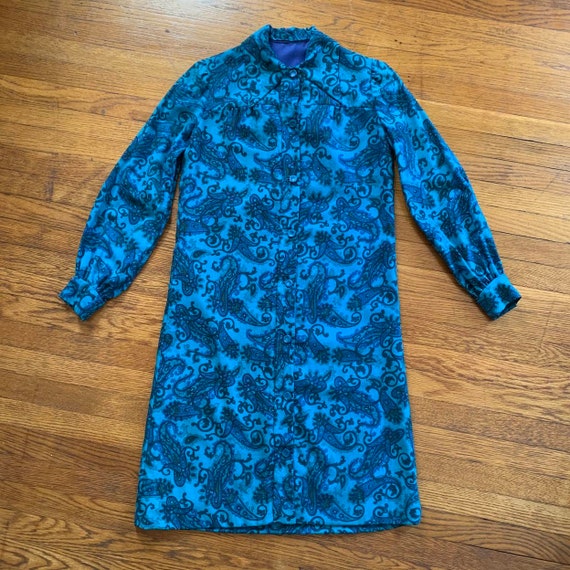 60s Paisley Shirt Dress with Bishop Sleeves & Dagg