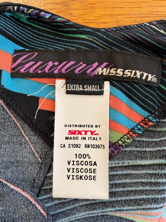 90s Luxury Miss Sixty Black Neon Crop Top With Dramatic Low Back
