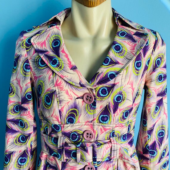 Vintage Nanette Lepore Peacock Feather Print Trenc