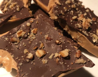 English Butter Toffee with Dark Chocolate and Pecans (Half Pound)
