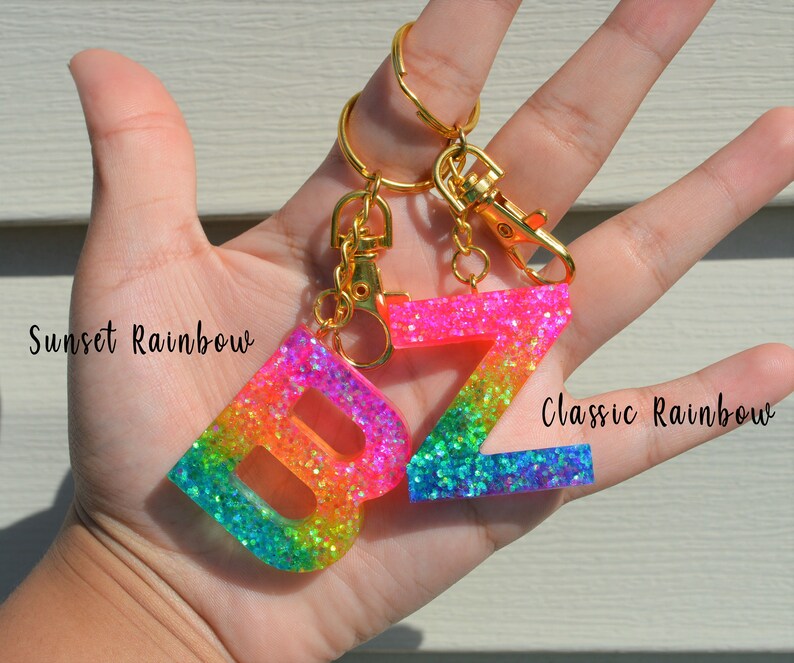 Rainbow Letter Keychains Resin Keychains Custom Alphabet Etsy