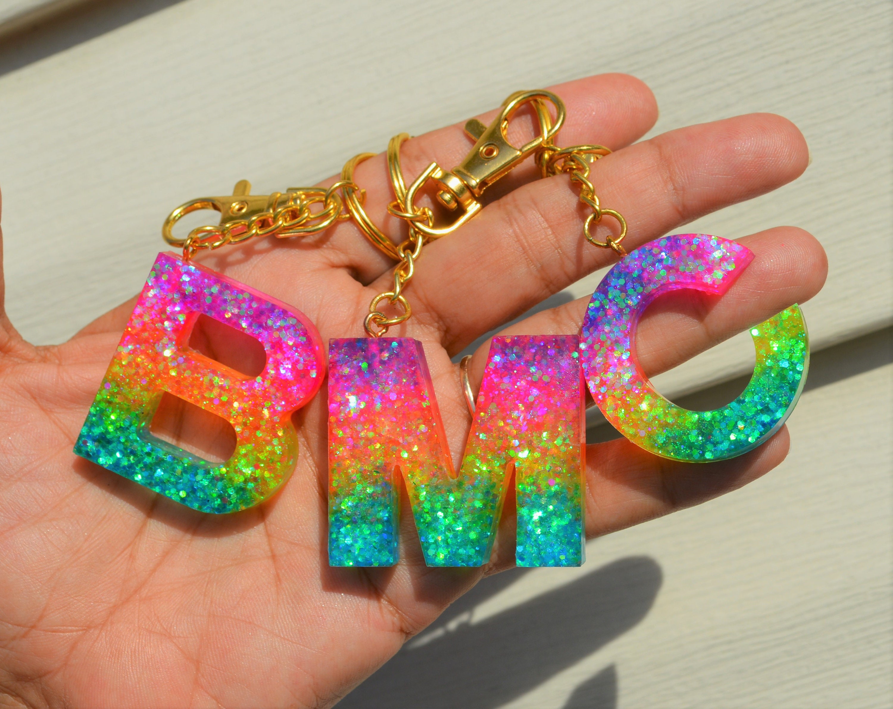 Rainbow Letter Keychains Resin Keychains Custom Alphabet Etsy