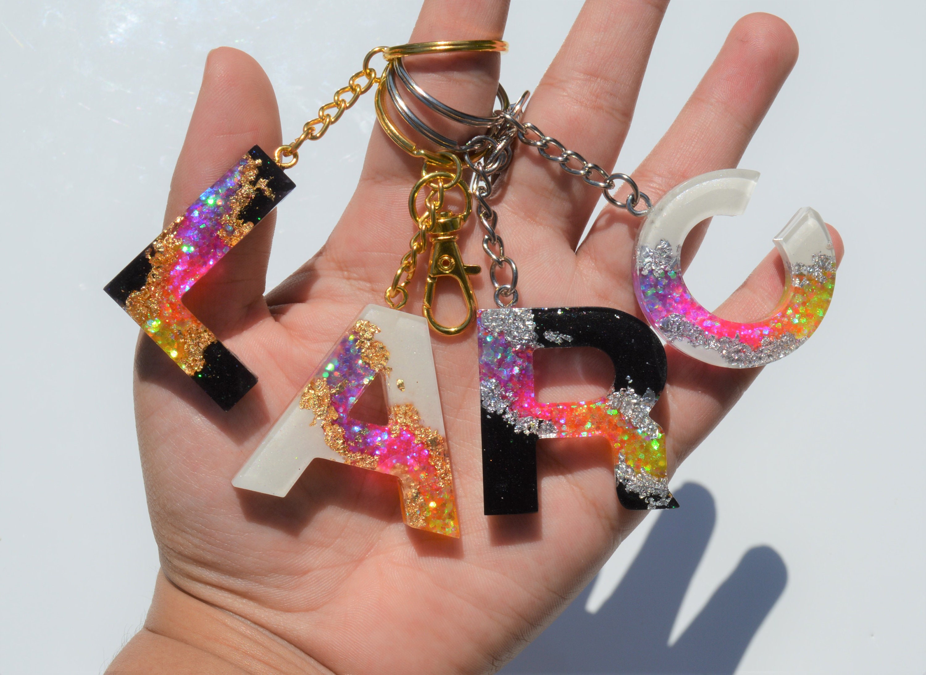 Personalized Letter Keychains Resin Keychains Custom Initial Etsy