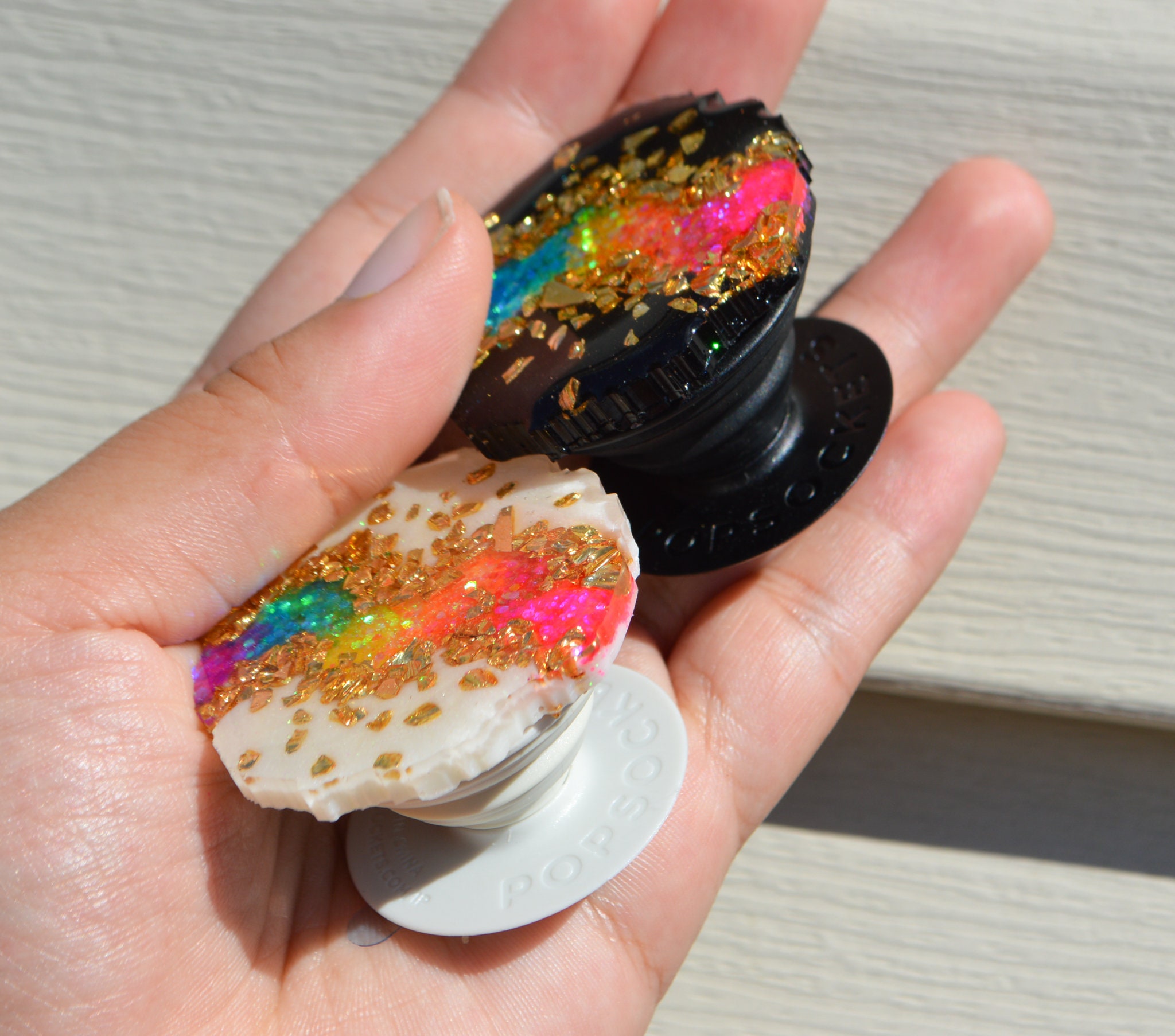 Geode Agate Phone Grip Rainbow Geode Popsocket Glitter Resin Etsy