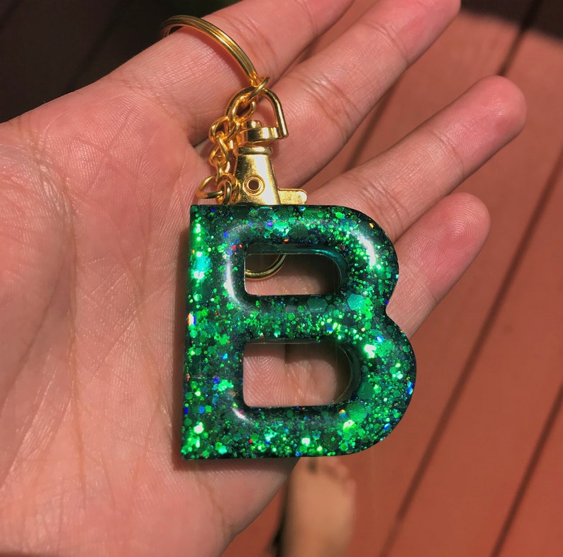 Personalized Green Letter Keychains Custom Keychains Initial Etsy