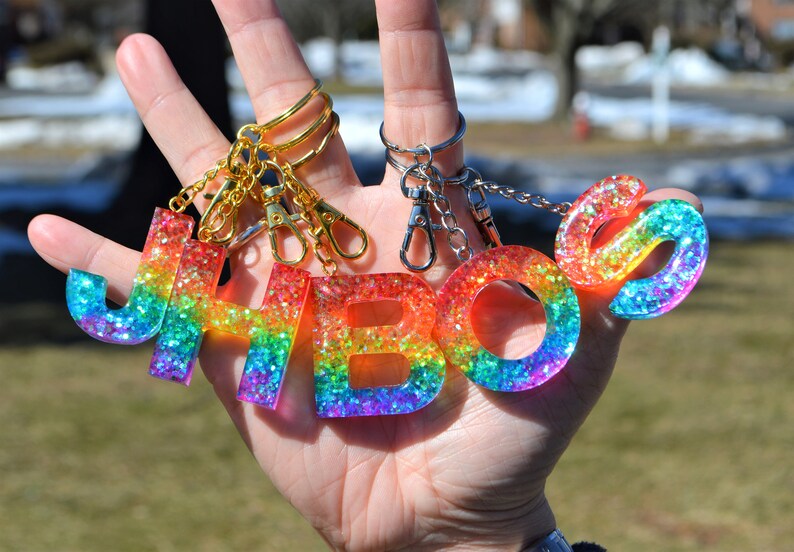 Custom Rainbow Letter Keychains Resin Letter Keychains Etsy