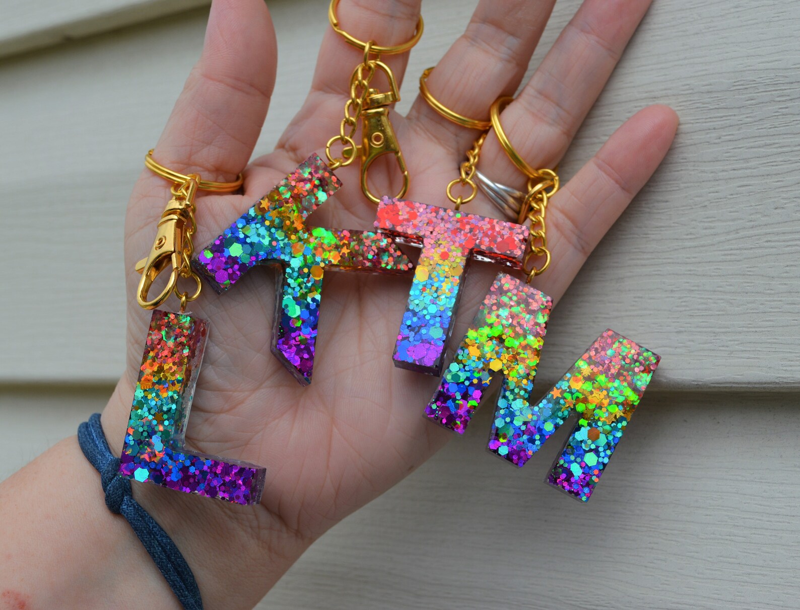 Personalized Rainbow Letter Keychains Resin Keychains Custom Etsy