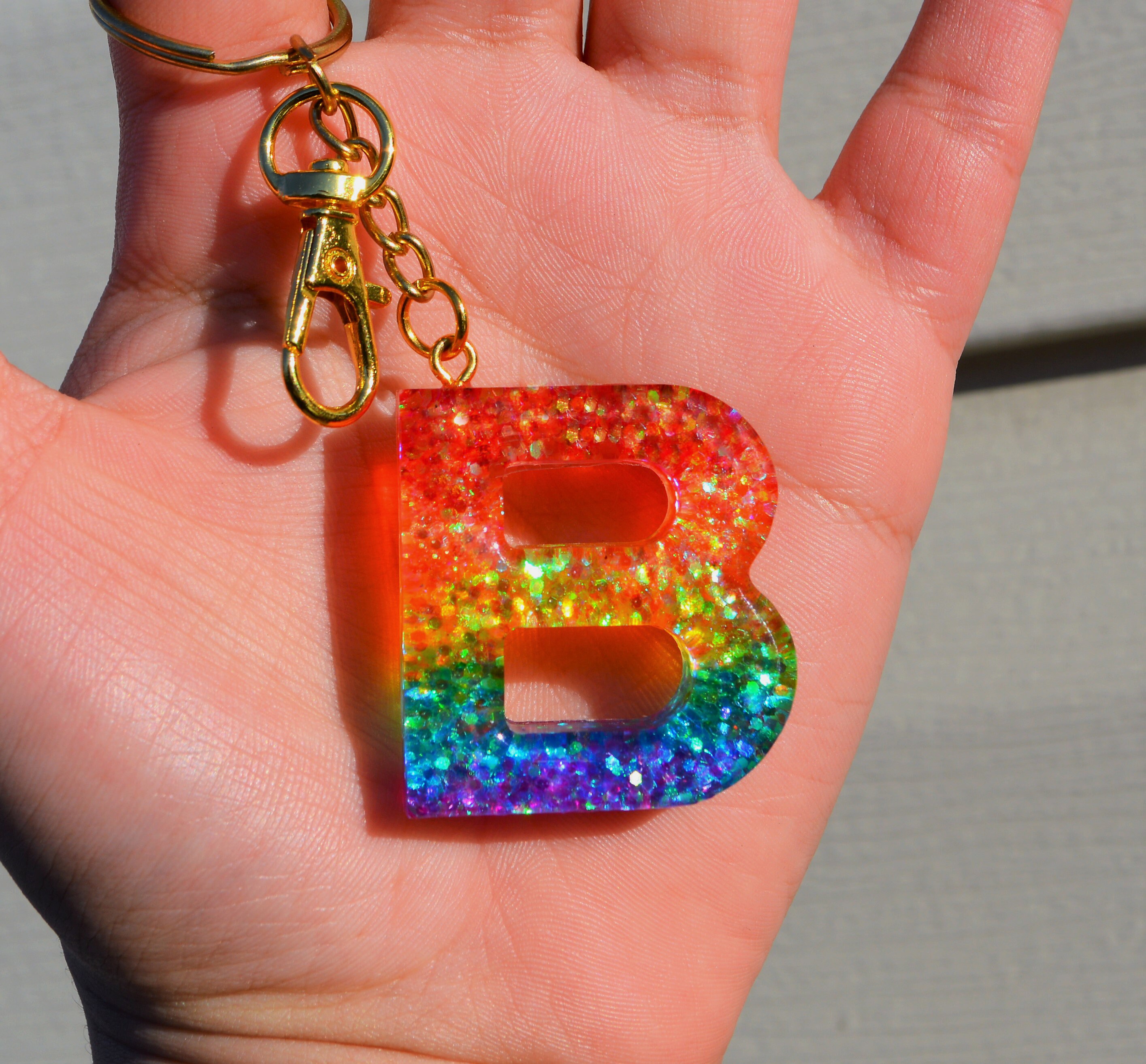 Custom Rainbow Letter Keychains Resin Letter Keychains Etsy