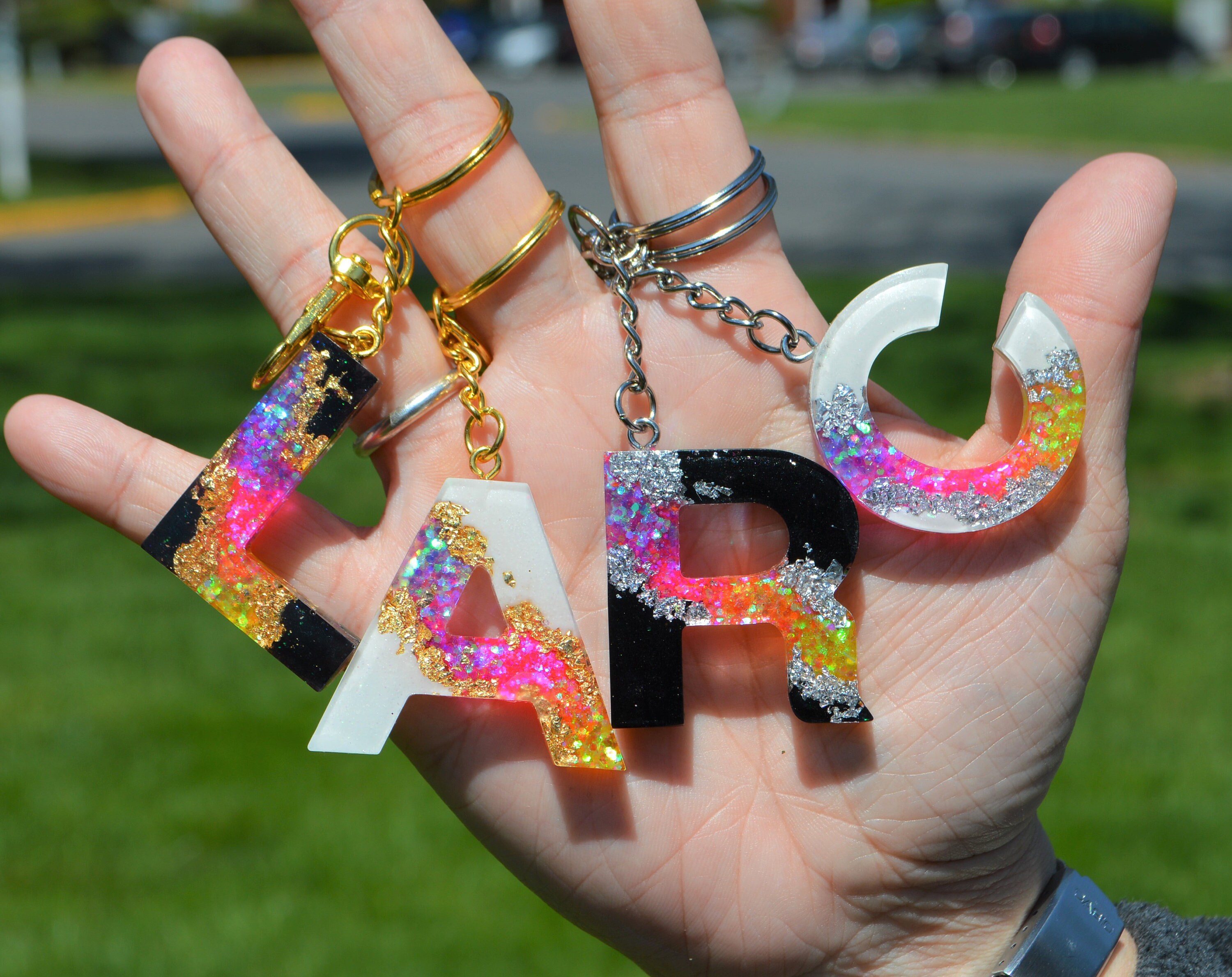 Personalized Letter Keychains Resin Keychains Custom Initial Etsy