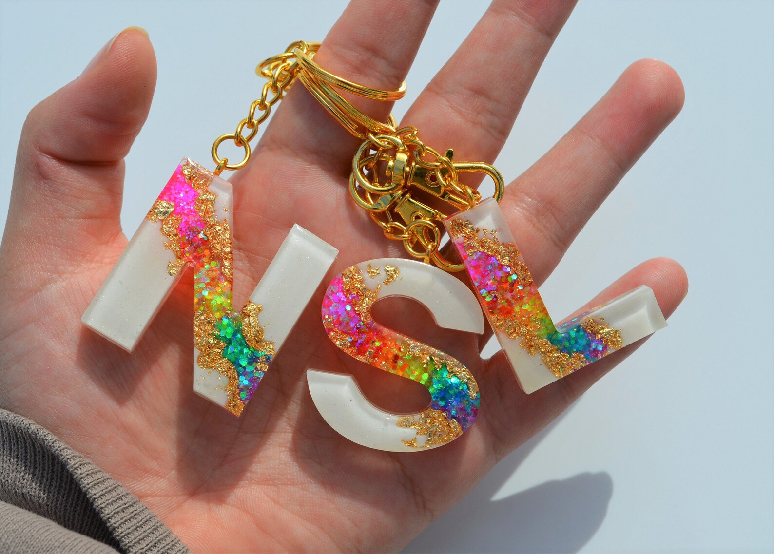 Personalized Letter Keychains Resin Geode Keychains Custom Etsy