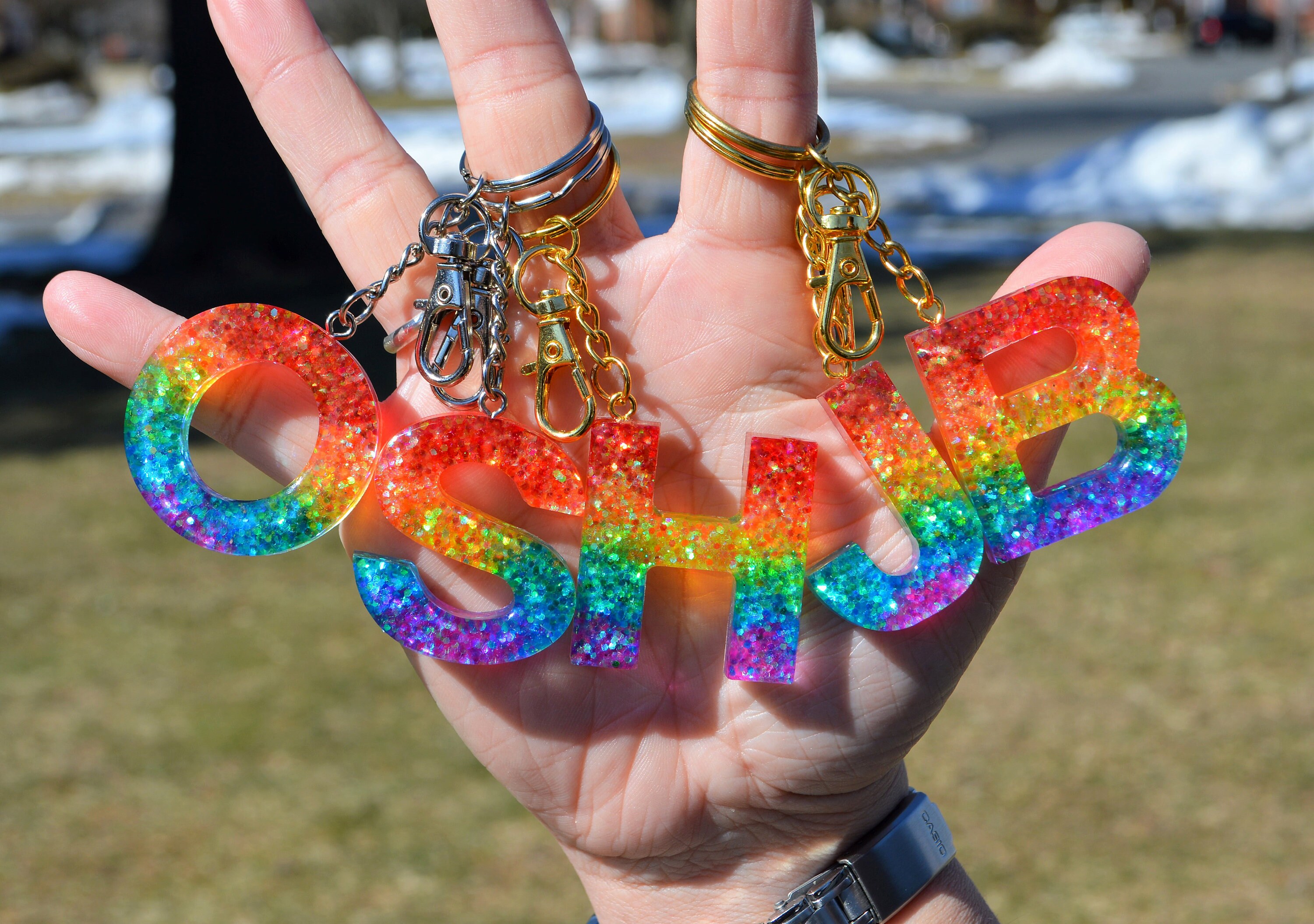 Custom Rainbow Letter Keychains Resin Letter Keychains Etsy