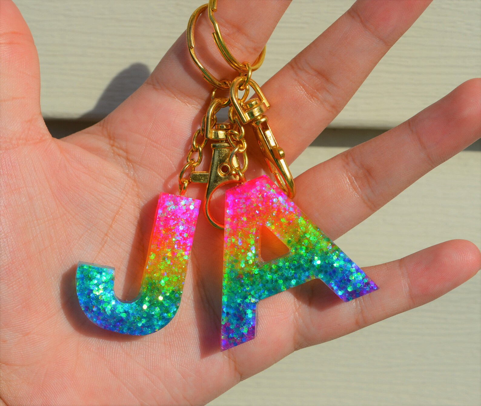 Rainbow Letter Keychains Resin Keychains Custom Alphabet Etsy