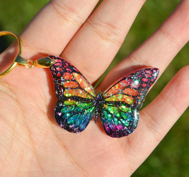 Rainbow Butterfly Keychain Butterfly Glitter Keychain Resin Etsy