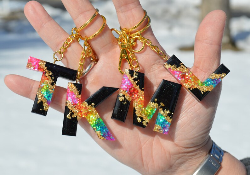 Personalized Letter Keychains Resin Keychains Custom Initial Etsy