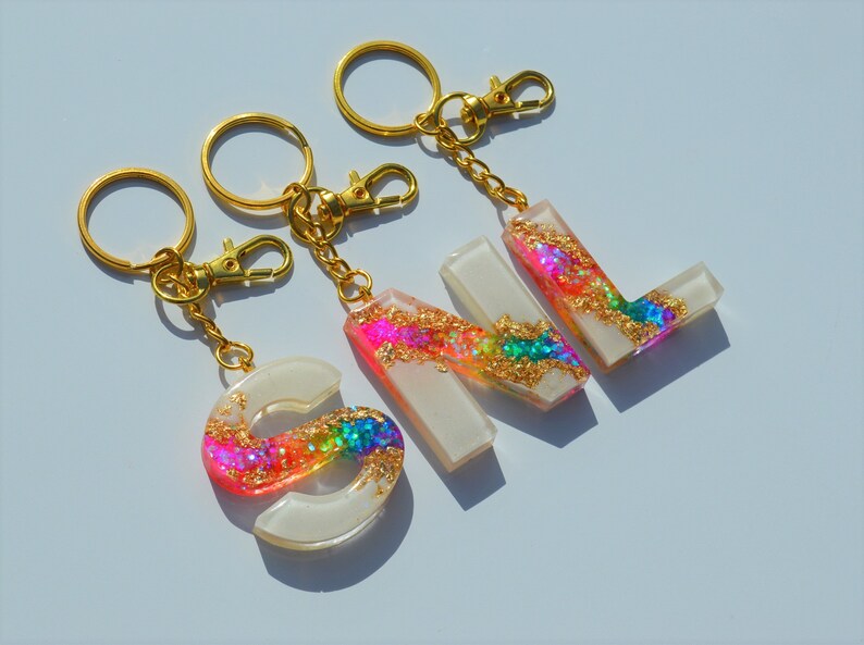 Personalized Letter Keychains Resin Geode Keychains Custom Etsy