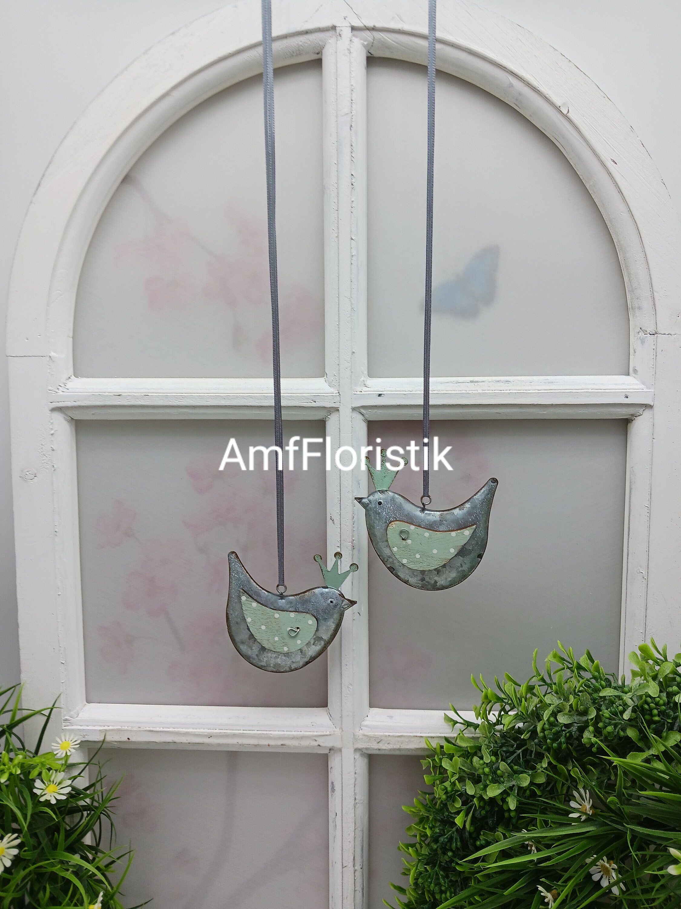 dekojohnson moderne Fensterdeko Vogel Blume hängend Vogeldeko Fensterh