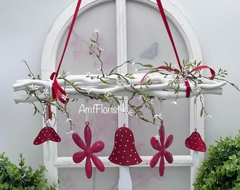 Fensterdeko Herbstdeko Ästehänger Metall Fliegenpilz Metall  Blumen Pilze