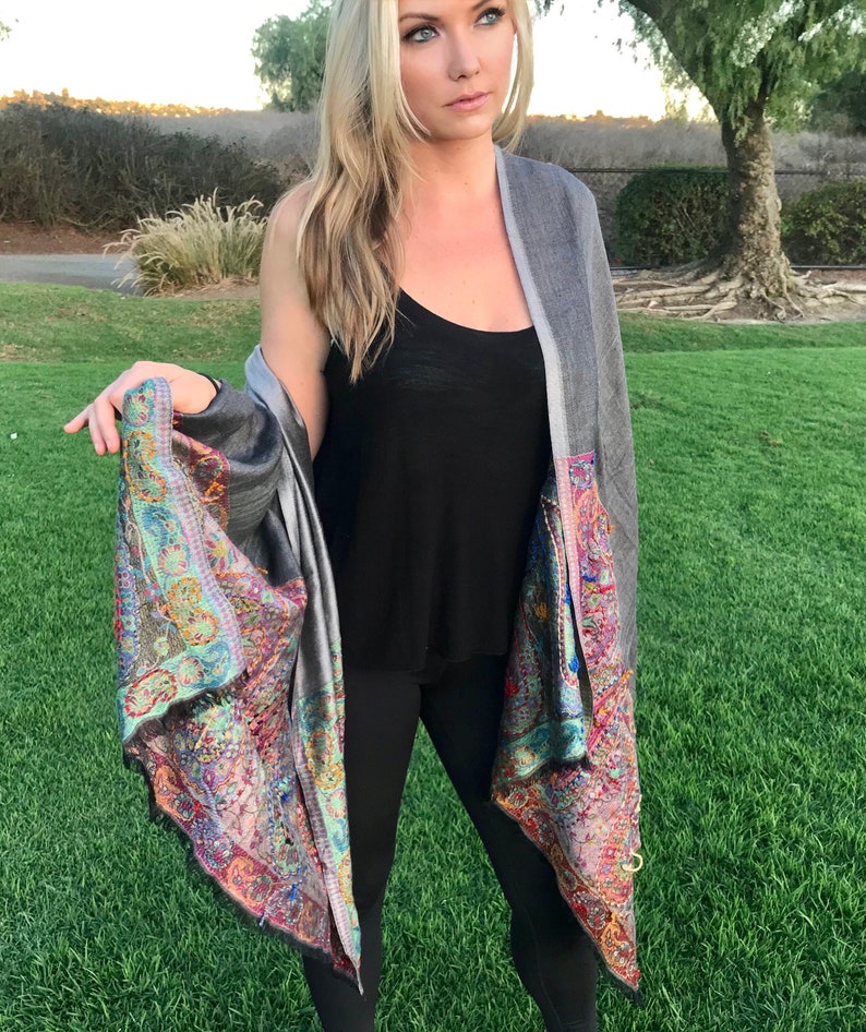 silver grey cashmere pashmina