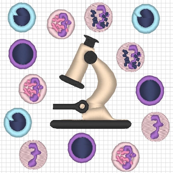Microscope & white blood cells embroidery design (pes, csd, dst, exp, hus, jef, pcs, shv, vip, xxx)