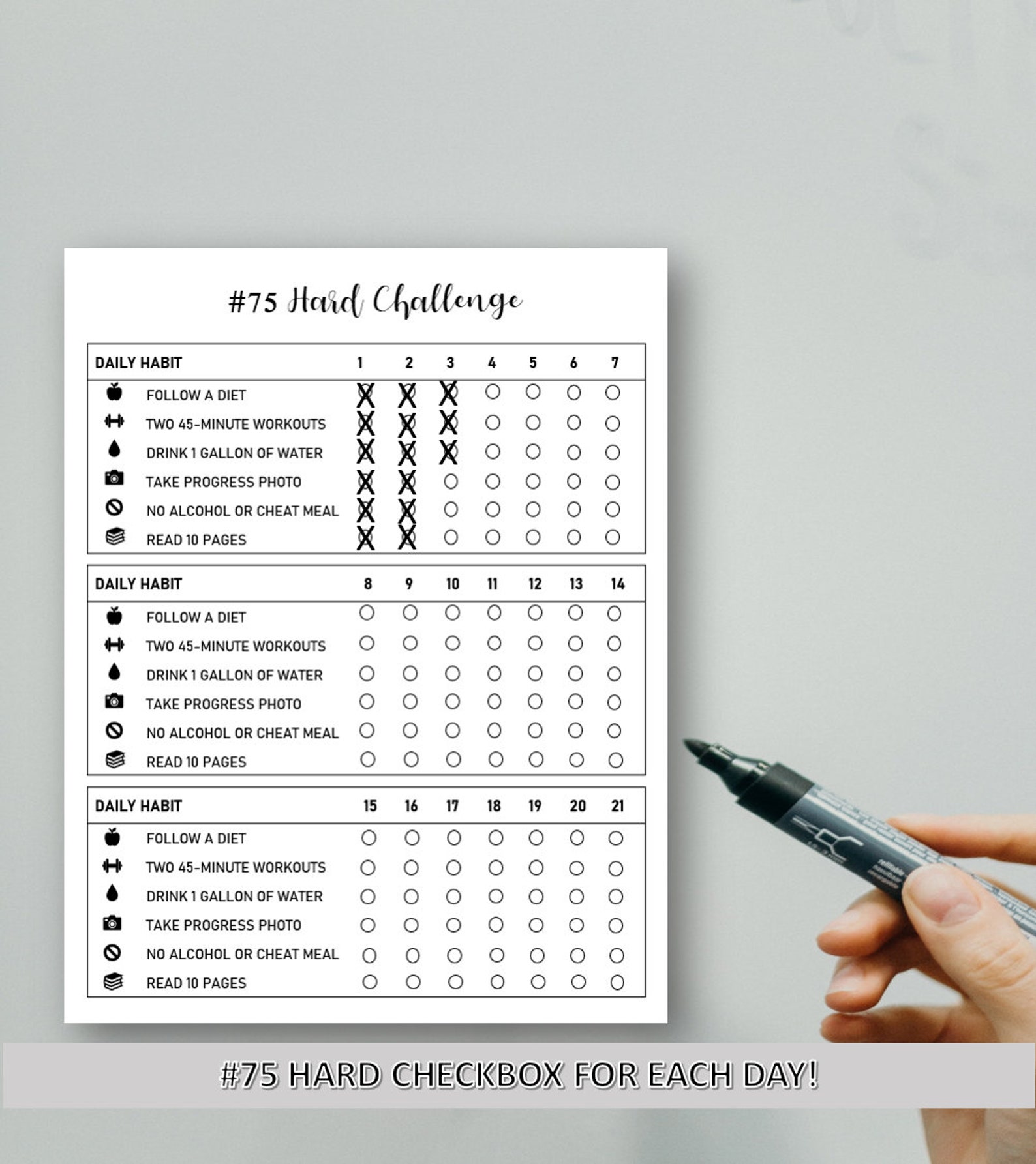 75 Hard Challenge Habit Tracker PRINTABLE 8.5 X 11 75Hard | Etsy