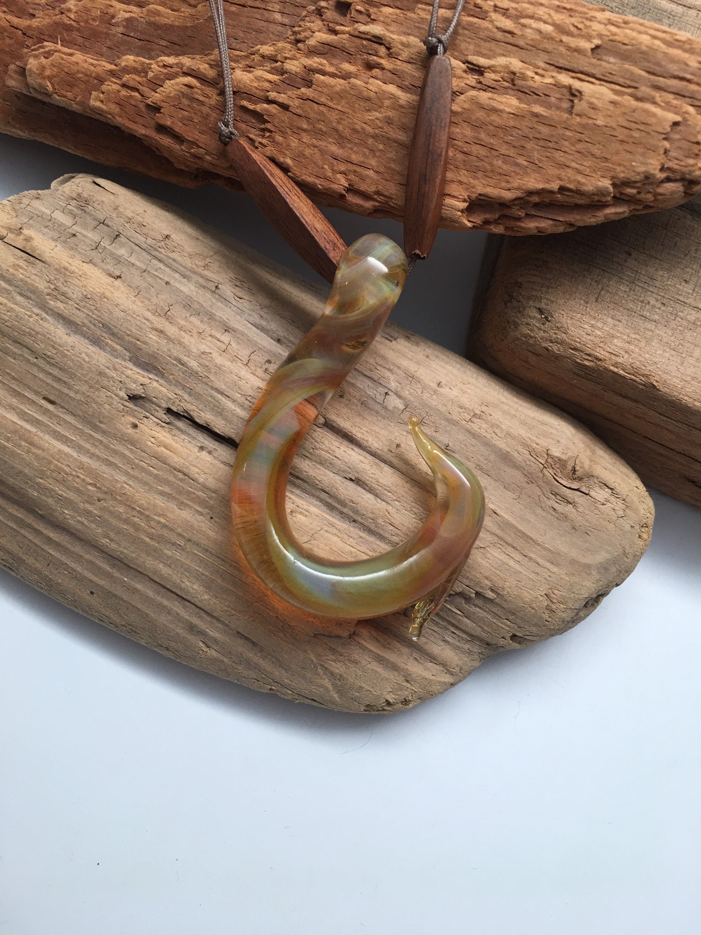 Glass Fish Hook Necklace h008 Etsy
