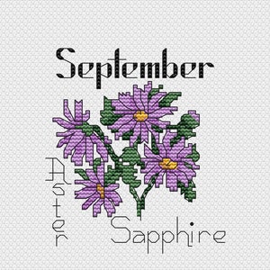 Mini flor de nacimiento, patrón de punto de cruz, patrón de punto de septiembre de Aster zafiro (PDF)