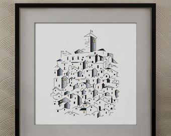 Patrón de punto de cruz de ciudad gráfica, patrón moderno de punto de cruz en acuarela en formato PDF