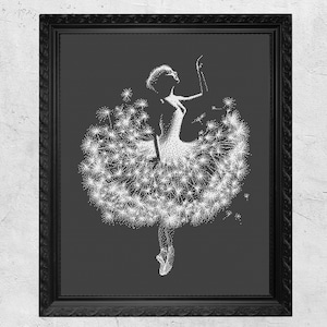 Ethereal Dancer Cross Stitch Pattern, Monochrome Ballerina, Modern Embroidery Design, Blackwork Style, PDF Chart, Instant Download