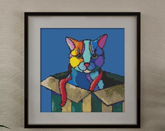 Katten kruissteekpatroon, pdf-patroon dieren, abstracte kruissteek, pdf direct downloaden