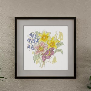 Flowers #1 Watercolor Cross Stitch Pattern  Butterfly Watercolor clipart Floral cross stitch pattern. PDF Instant Download