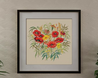 July Bouquet Wildflowers Cross Stitch Pattern Watercolor flowers pdf pattern Instant download pdf