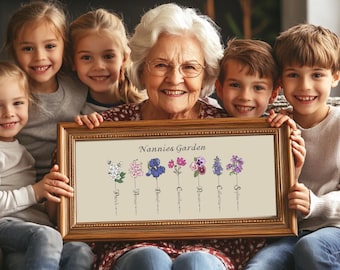 Custom Family Birth Month Flowers Garden Cross Stitch Pattern | Personalised Family Grandparents Embroidered Gift | Digital Download
