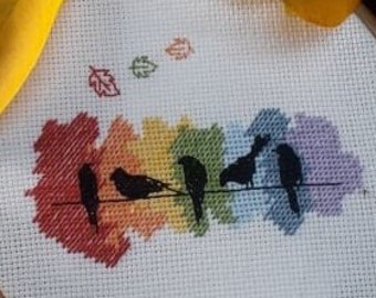 Autumn Rainbow Inspiration Just fly Swallows Birds cross stitch pdf PDF Instant Download