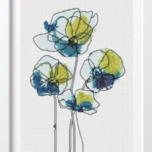 Fiori selvatici blu verdi #3 papaveri blu Schema punto croce Schema punto croce floreale PDF Download istantaneo