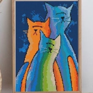 Cats Cross Stitch Pattern, winter, Animals pdf pattern, Abstract cross stitch, Instant Download PDF