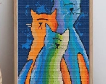 Cats Cross Stitch Pattern, winter, Animals pdf pattern, Abstract cross stitch, Instant Download PDF