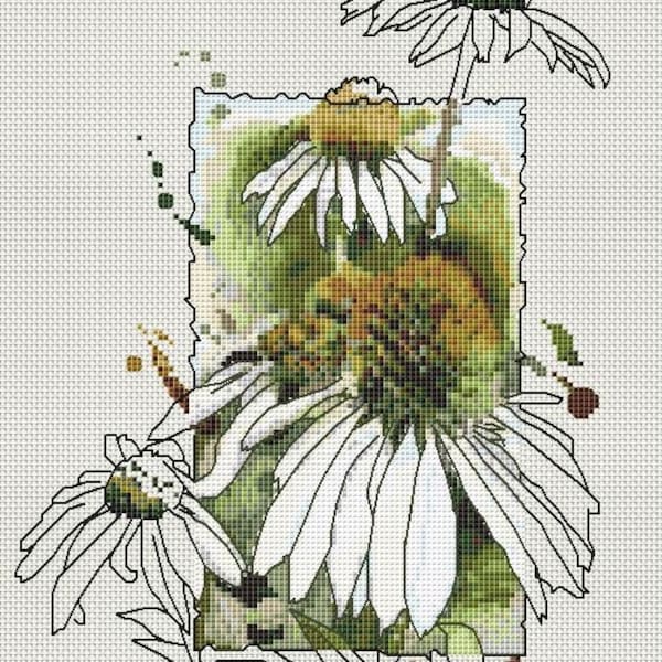 Crazy Daisies Cross Stitch Pattern, Garden pdf pattern, plants, sweet cross stitch,  Instant Download PDF