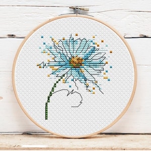 MINI Wild flower Cross Stitch Pattern,  blue daisy cross stitch pdf pattern