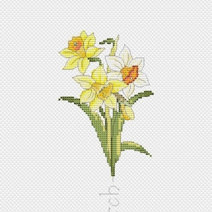 Marzo Mese di nascita Fiore Bianco Giallo Arancione Narcisi schema punto croce download immediato