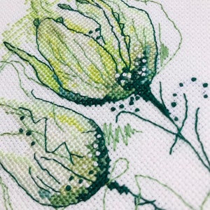 Tulips Wild Flowers Watercolor Cross Stitch Pattern Yellow Green  Floral cross stitch PDF Instant Download