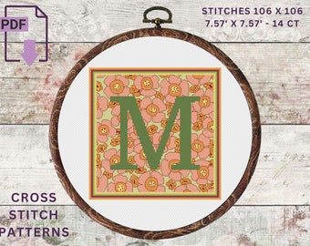 Letter M Cross Stitch Pattern, Modern Monogram, Alphabet Cross Stitch Sampler, PDF