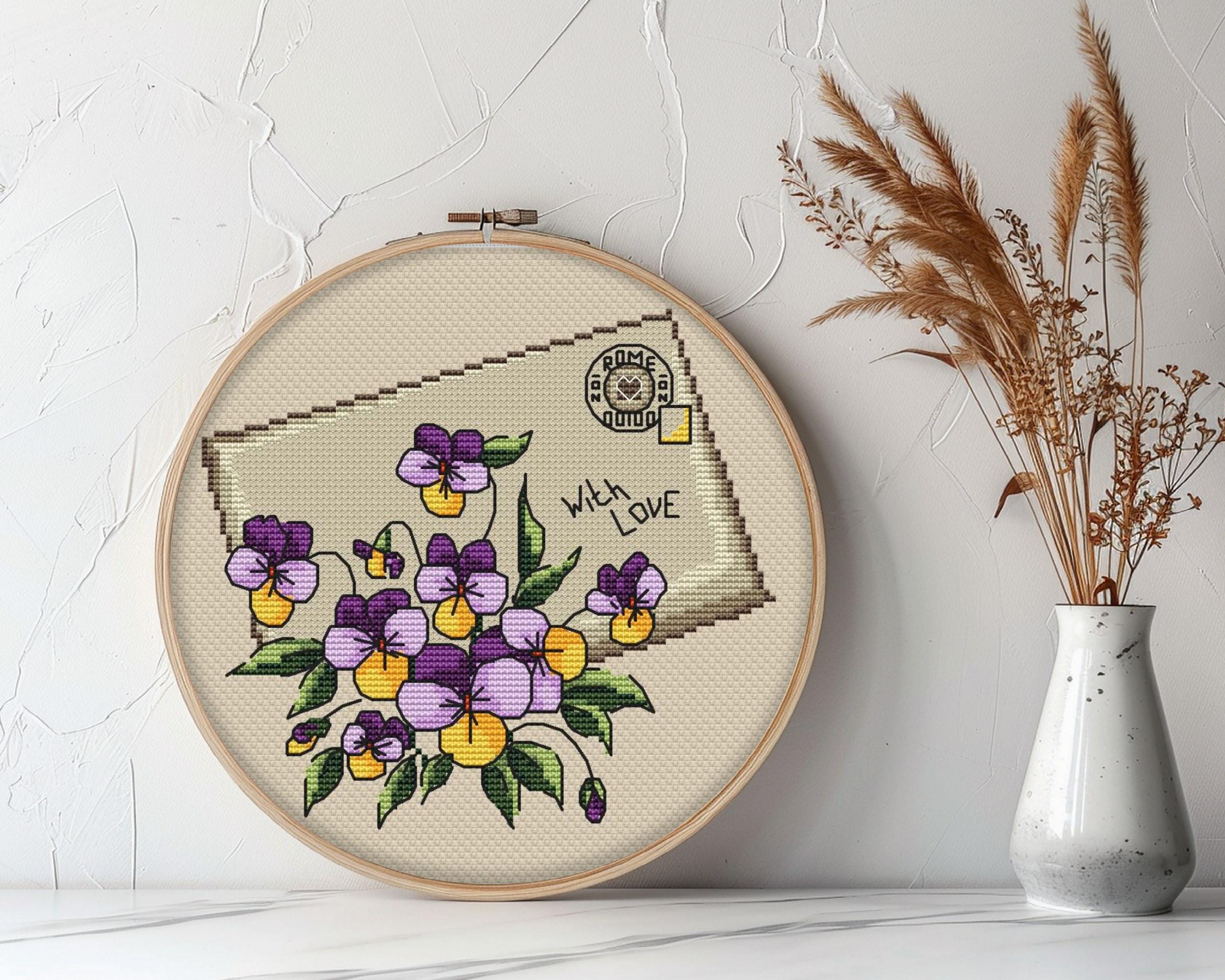 With Love Cross Stitch Pattern violets pdf pattern plants easy cross stitch Instant Download PDF