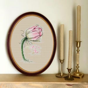 Tulip Cross Stitch Pattern Pink Green Tulip chart PDF Instant Download