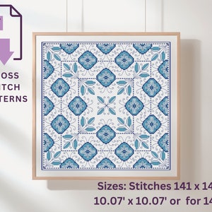 Sampler Blue Cross Stitch Pattern, Modern cross stitch pattern, PDF Instant Download
