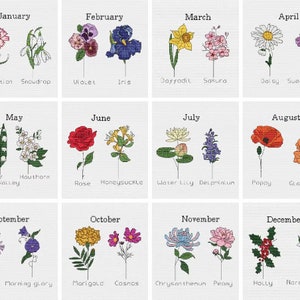 Family Birth Month Flowers Cross Stitch Pattern Alphabet Download PDF