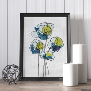 Fiori selvatici blu-verdi #3 papaveri blu Schema punto croce Schema punto croce floreale PDF Download immediato