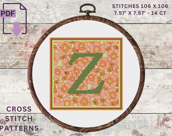 Letter Z Cross Stitch Pattern, Modern Monogram, Alphabet Cross Stitch Sampler, PDF