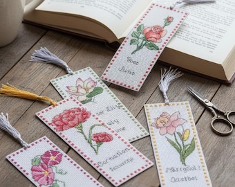 Lesezeichen Geburtsblume Kreuzstich Muster, ein Lesezeichen Muster für jeden Monat Download PDF