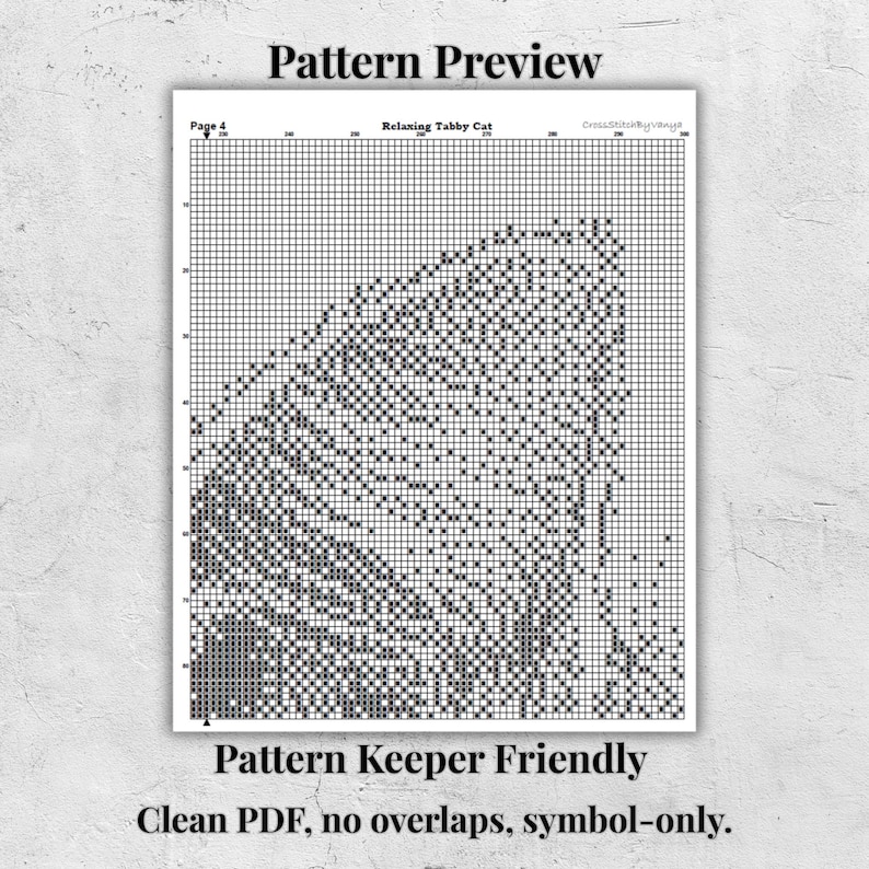 Tabby Cat Cross Stitch Pattern PDF, Monochrome Cat Embroidery, Relaxing ...