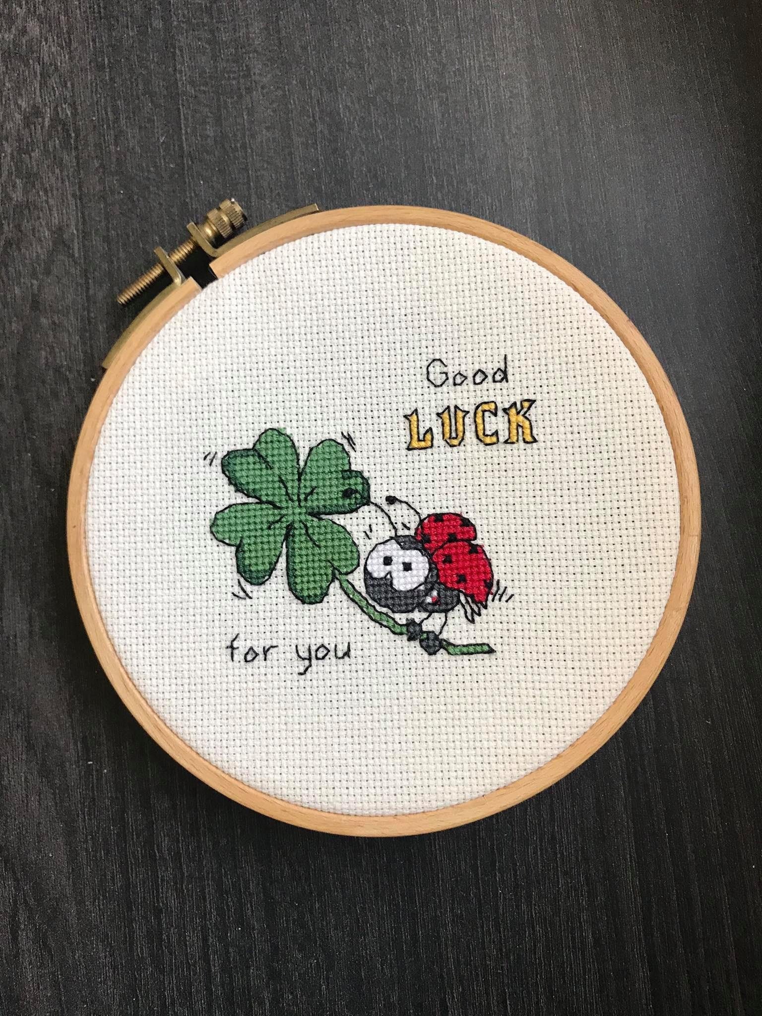 Ladybug on clover lady beetle PDF instant download lucky modern cross stitch
